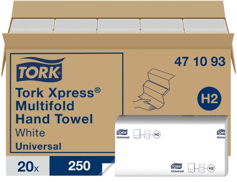Tork Xpress Multifold Universal  Handdoek H2 Z-vouw Wit 1-laags 471093 20 Stuks à 250 Vellen