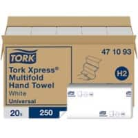 Essuie-mains Tork Xpress Multifold Universal H2 Blanc 1 épaisseur 471093 20 unités de 250 feuilles