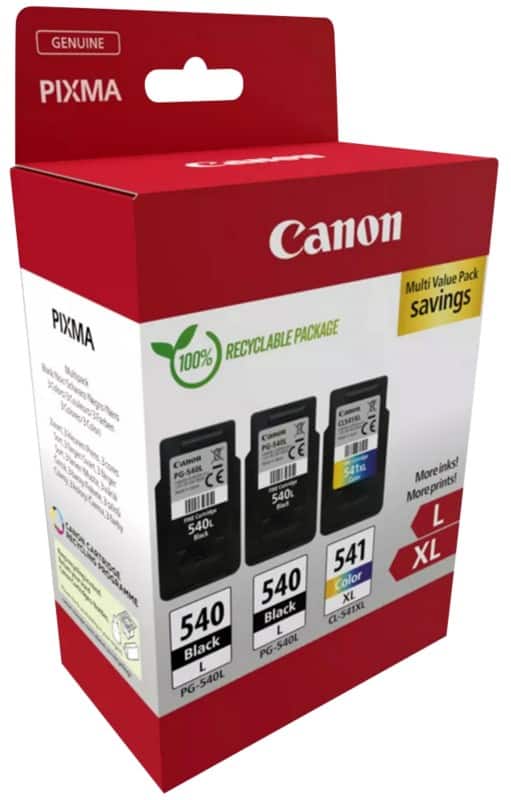 Canon PG-540L & CL-541XL Origineel Inktcartridge Zwart, Cyaan, Magenta, Geel Multipak  3 Stuks