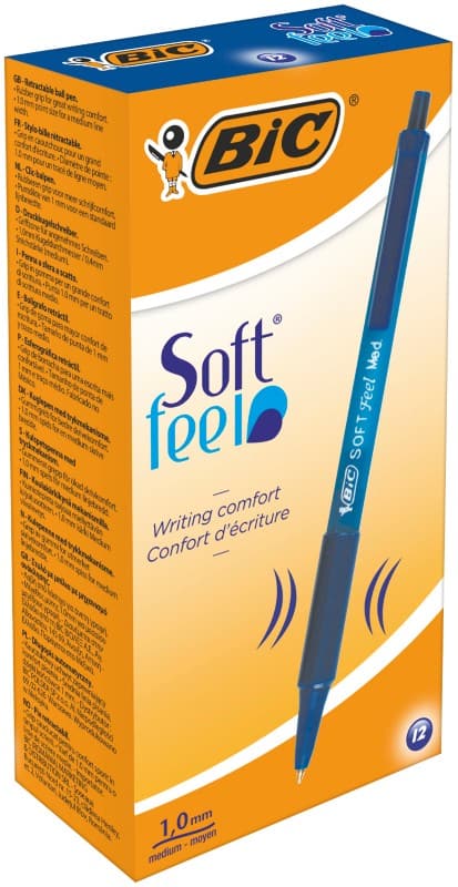 Stylo-bille BIC Soft Feel Rétractable Bleu 0,4 mm Moyen Bille Rechargeable 12 Unités