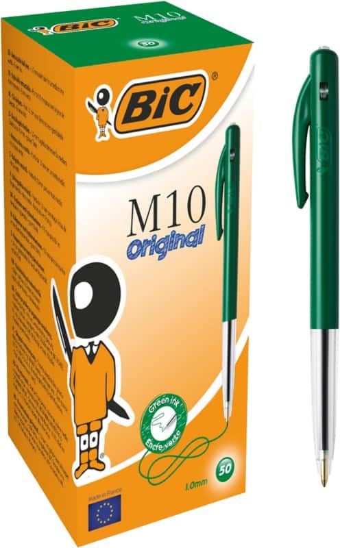 Stylo-bille BIC M10 Rétractable Vert 0,4 mm Moyen Bille 50 Unités