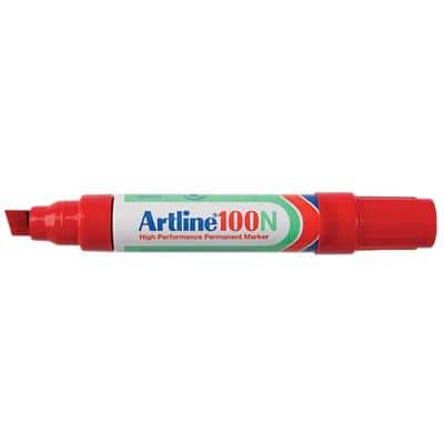 Marqueur Artline 100N Extra large Pointe biseautée 7,5 - 12,0 mm Rouge Rechargeable Résistant à l'eau 12 Unités