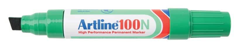 Marqueur Artline 100N Extra large Biseauté 7,5 - 12,0 mm Vert Rechargeable Résistant à l'eau 12 Unités