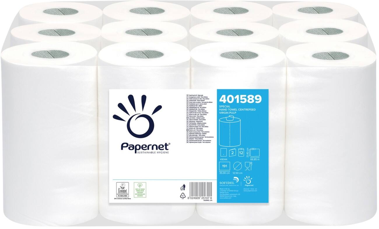 Papernet Papieren handdoeken 401589 2-laags Centerfeed Wit 12 Rollen à 191 Vellen