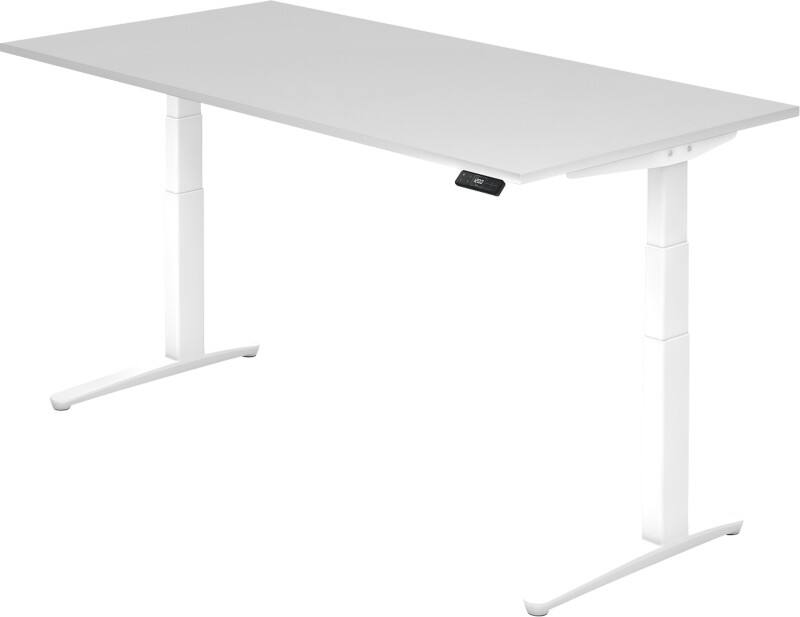 Bureau assis-debout Hammerbacher XBHM VXBHM Hauteur ajustable électriquement Rectangulaire Blanc C-Pied 2000 (L) x 1000 (P) x 1290 (H) mm Acier, Aggloméré, Aluminium
