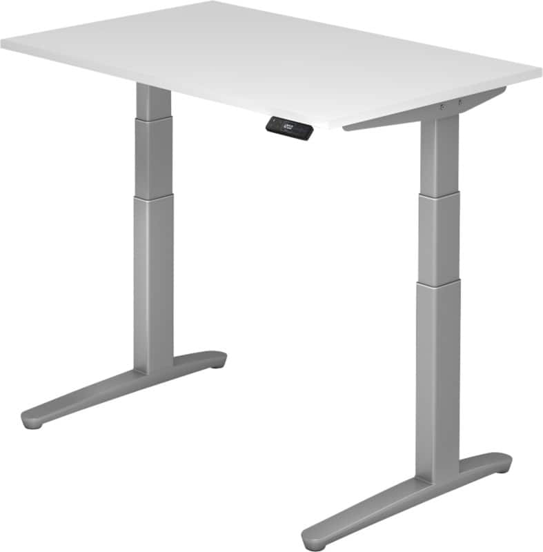 Hammerbacher XBHM VXBHM Elektrisch hoogteverstelbaar Zit-sta-bureau Rechthoekig Wit C-Voet 1.200 (B) x 800 (D) x 1.290 (H) mm Spaanplaat, Staal, Aluminium