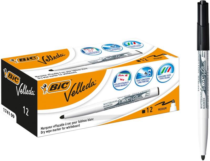 BIC 1741 Niet-permanent Whiteboard-marker Zwart Medium Ronde punt 1 - 51% Gerecycled 12 Stuks