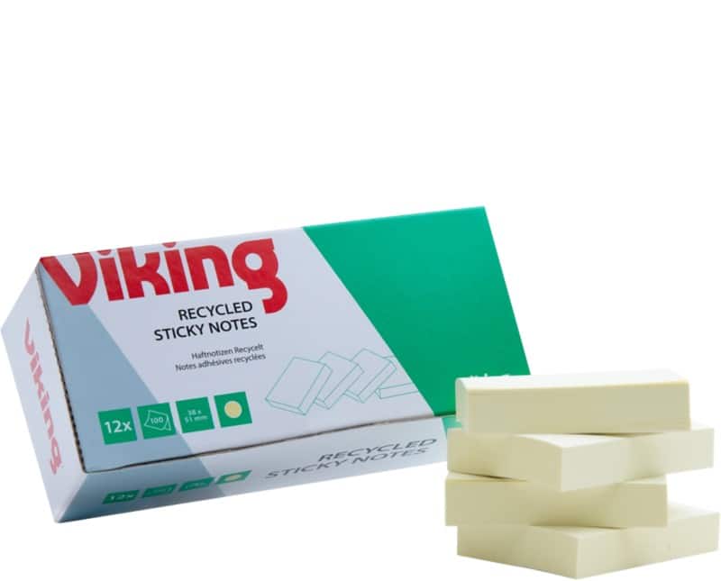 Viking Green Line 80% Recycled Zelfklevende memoblaadjes Rechthoekig 38 x 51 mm Blanco Geel 12 Stuks à 100 Vellen