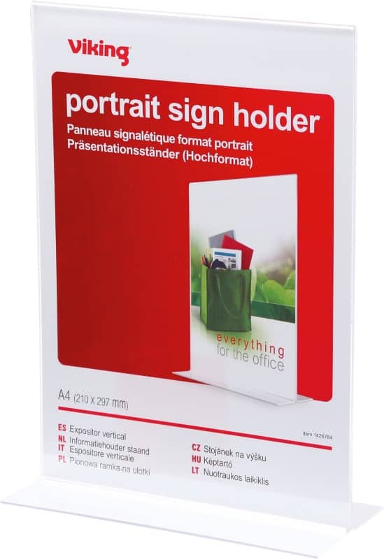 Viking T-Sign Bordhouder A4 21,1 (B) x 9,3 (D) x 29,7 (H) cm Transparant