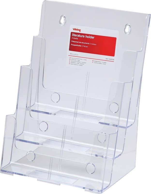 Présentoir Viking Portrait 3 compartiments A4 Transparent plastique 230 x 160 x 320 mm