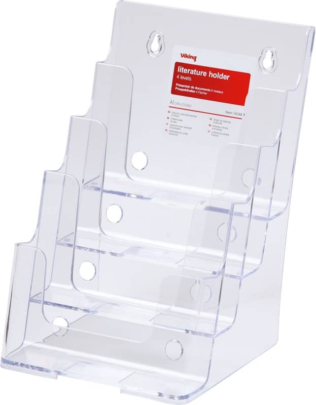 Présentoir Viking Portrait 4 compartiments A5 Transparent plastique 165 x 254 x 159mm