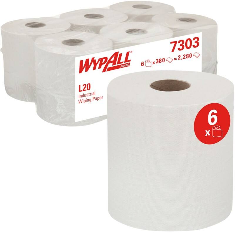 WYPALL L20 Poetspapier Centerfeed Wit 2-laags 7303 6 Stuks à 380 Vellen