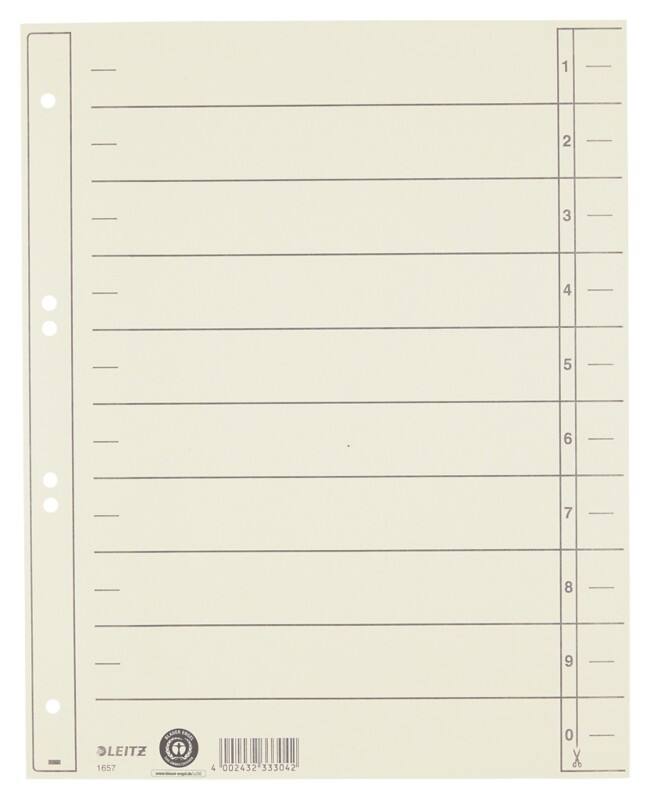Intercalaires Leitz 1 à 10 A4 extra large Chamois 10 intercalaires Carton 1657-00-11 100 Unités