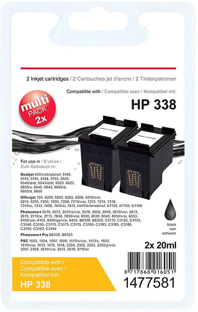 Cartouche jet d'encre Office Depot Compatible HP 338 Noir C8765E 2 Unités