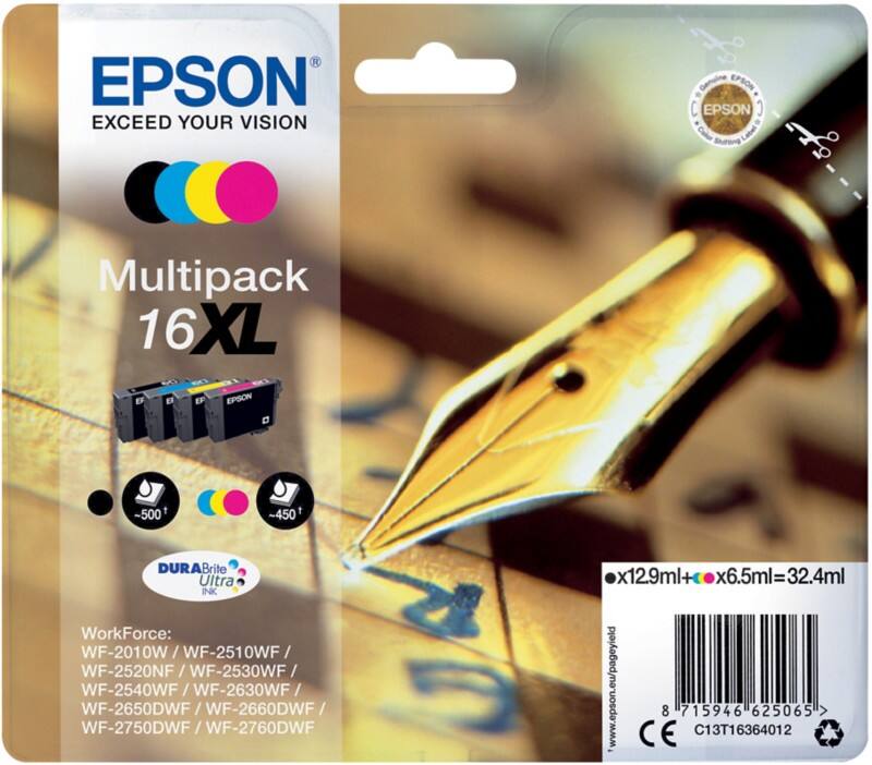 Epson 16XL Origineel Inktcartridge C13T16364012 Zwart, cyaan, magenta, geel Multipack 4 Stuks