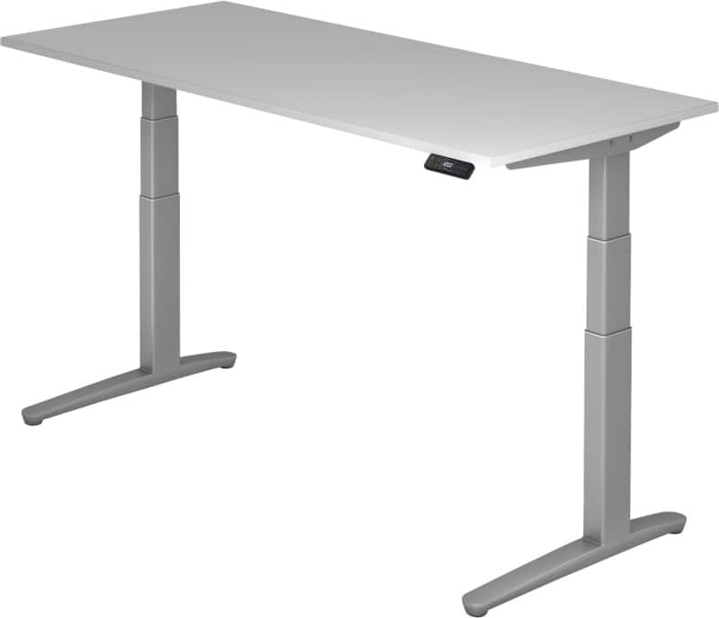 Hammerbacher XBHM VXBHM Elektrisch hoogteverstelbaar Zit-sta-bureau Rechthoekig Grijs C-Voet 1.800 (B) x 800 (D) x 1.290 (H) mm Spaanplaat, Staal, Aluminium