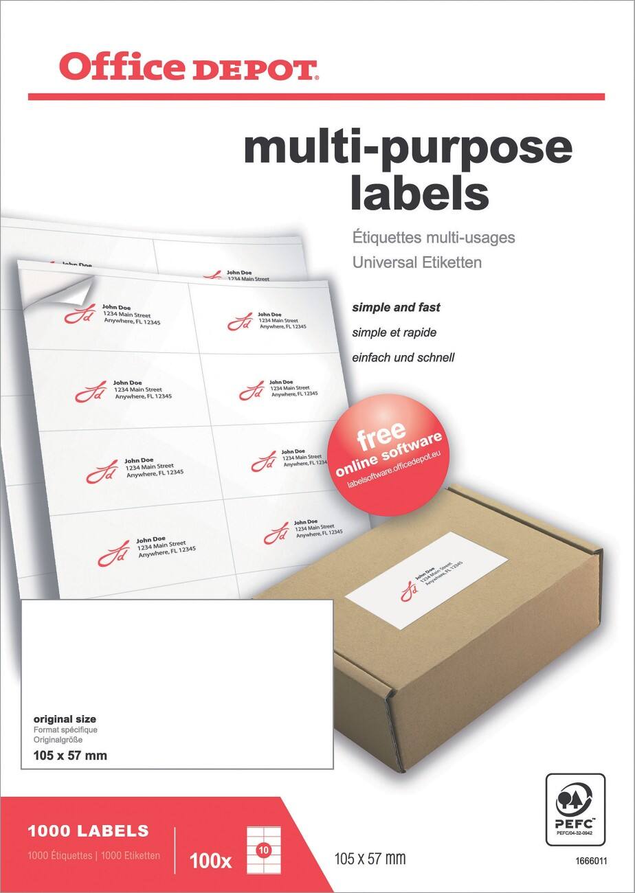 Étiquettes multi-usages Office Depot Autocollantes 105 x 57mm Blanc 100 Feuilles de 10 Étiquettes