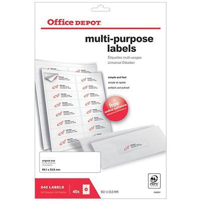 Étiquettes multi-usages Office Depot Autocollantes 99,1 x 33,9mm Blanc 40 Feuilles de 16 Étiquettes