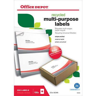 Office Depot Multifunctionele etiketten 1672051 Zelfklevend A5 Wit 210 x 148 mm Recycled 100% 100 Vellen à 2 Etiketten