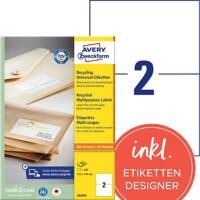 AVERY Zweckform Multifunctionele etiketten LR3655 Klevend A4 Wit 210 x 148 mm 100% gerecycleerd 100 Vellen à 2 Etiketten