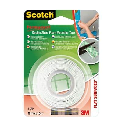 Scotch Permanente Dubbelzijdige Schuimmontage Tape Plakband 19 mm x 1,5m Wit