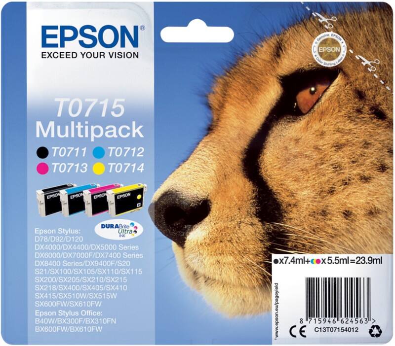Cartouche jet d'encre Epson T0715 D'origine C13T07154012 Cyan, jaune, magenta, noir Multipack 4 Unités