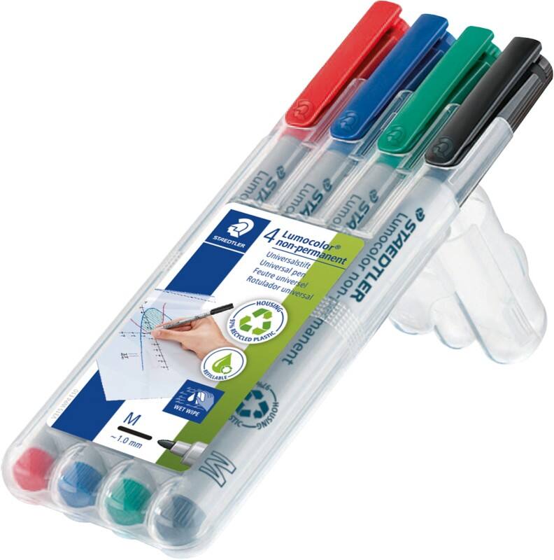 Marqueur OHP/DVD STAEDTLER Lumocolor 315 97% Recyclé Moyen Ogive 1 mm Assortiment 4 Unités