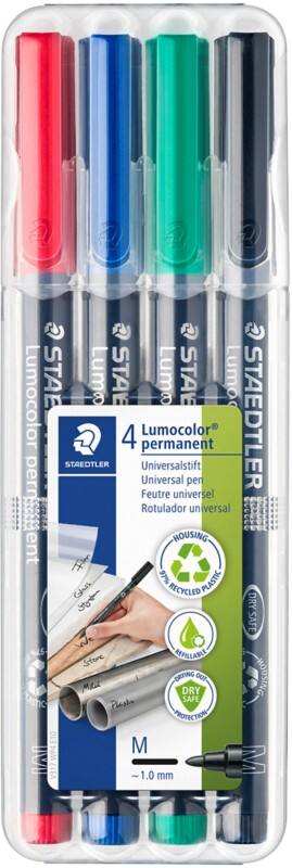 STAEDTLER Lumocolor 317 Overheadmarker 97% gerecycleerd Medium Ronde punt 1 mm Kleurenassortiment Navulbaar 4 Stuks