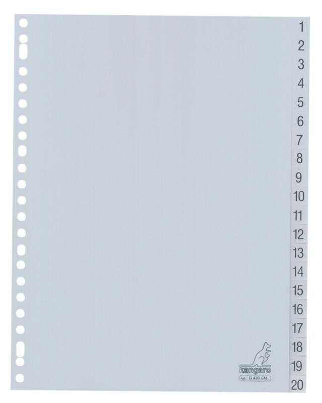 KANGARO 1 tot 20 Numerieke tabbladen A4 Grijs 20 tabs PP (Polypropeen) 23 Gaten G420CM