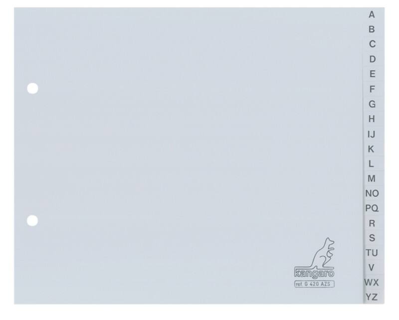 KANGARO A - Z Alfabetische tabbladen  A4 liggend Grijs 20 tabs PP (Polypropeen) 2 Gaten G420AZS