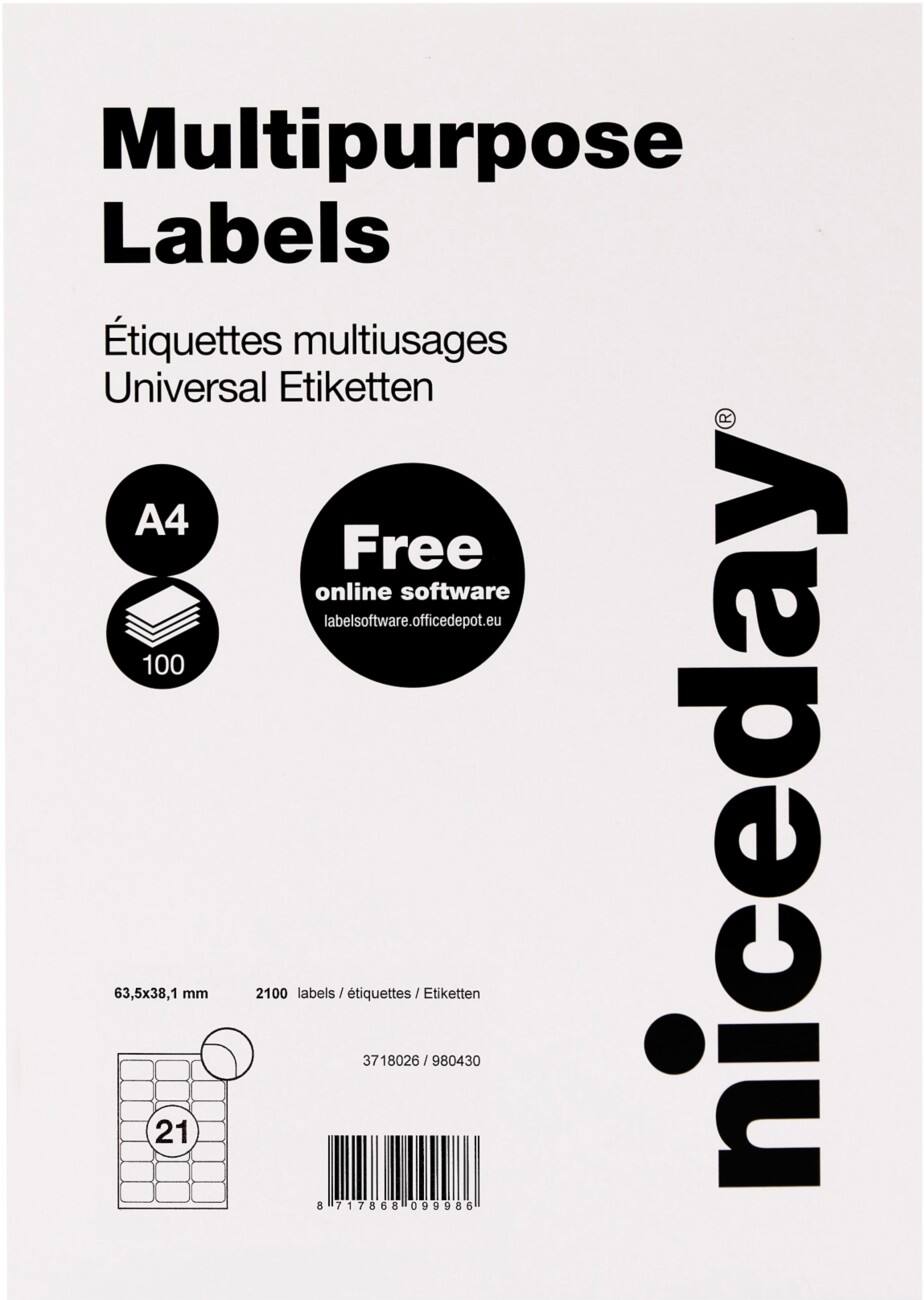 Étiquettes universelles Niceday Coins arrondis Blanc 63,5 x 38,1 mm 100 Feuilles