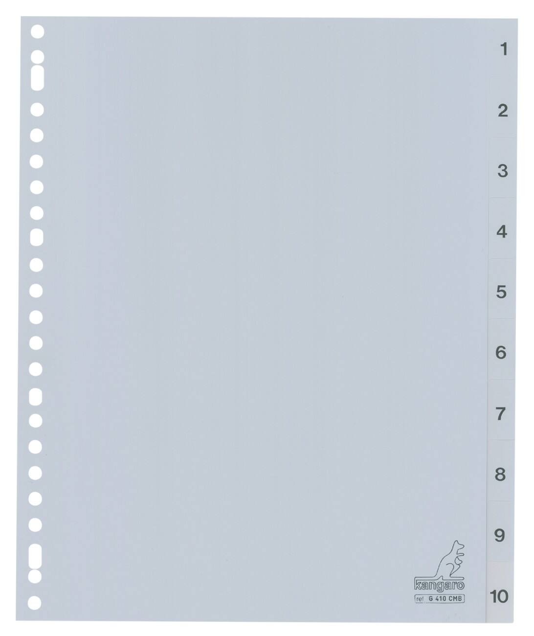 Intercalaires KANGARO en polypropylène A4 Gris 10 intercalaires 1 à 10 23 trous