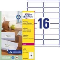 AVERY LR7162-100 Multifunctionele etiketten A4 Wit 99,1 x 33,9 mm 100 Vellen à 16 Etiketten