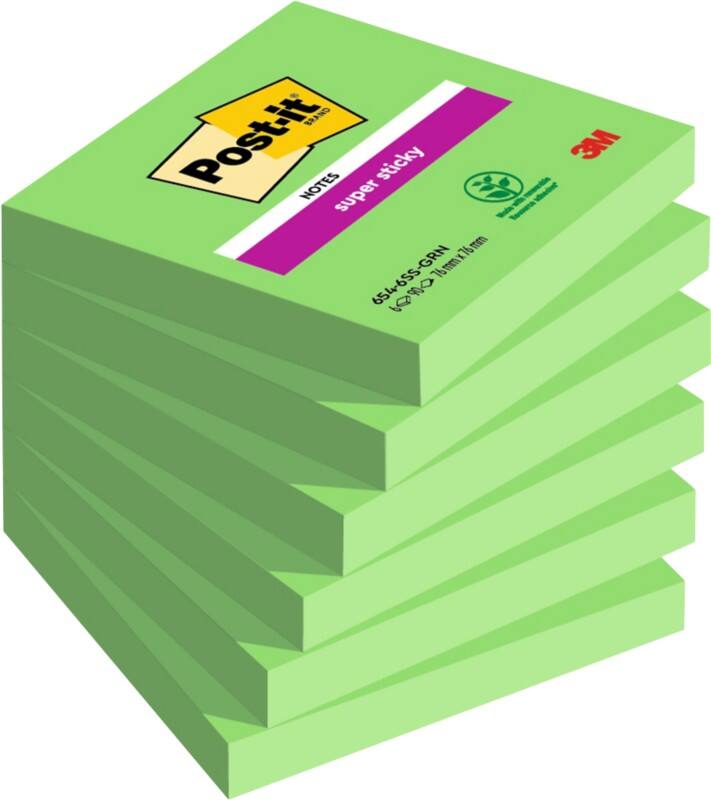 Notes Super Sticky Post-it 76 x 76 mm Vert Carré 6 Blocs de 90 Feuilles