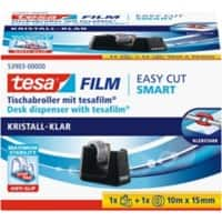 tesa Plakbandhouder tesafilm Easy Cut SMART Zwart 15 mm (B) x 10 m (L) Kunststof + 1 Rol tesa Plakband Kristall-Klar