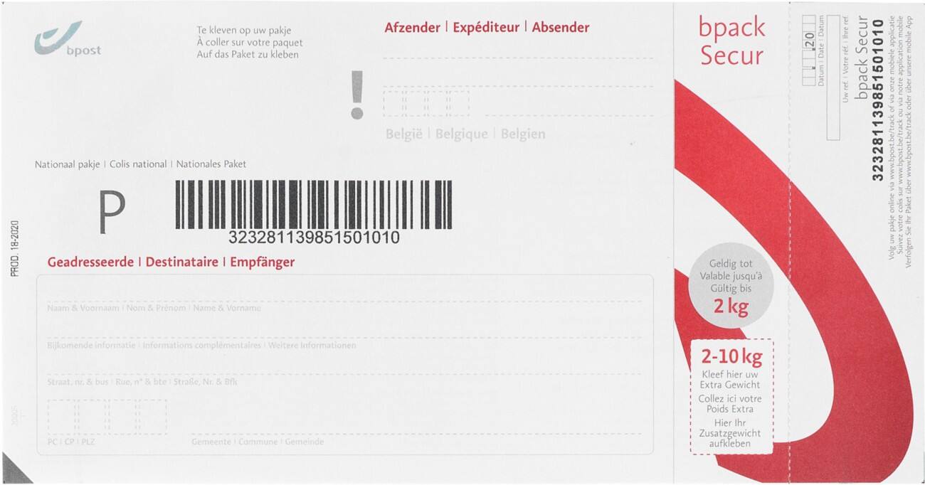 bpost Verzendetiketten België Bpack Secur 10 stuks Zelfklevend