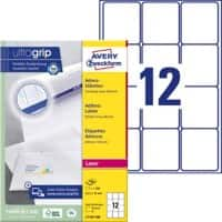 Étiquettes d'adresse AVERY Zweckform Ultragrip L7164-100 Adhésif A4 Blanc 63.5 x 72 mm 100 Feuilles de 12 Étiquettes