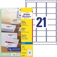 Étiquettes d’adresse Avery J8160-25 Autocollantes 63,5 x 38,1mm Blanc 25 Feuilles de 21 Étiquettes