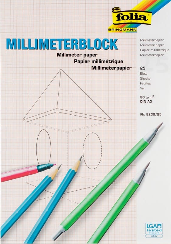 Papier millimétré Folia A3 Blanc 80 g/m² 25 Feuilles