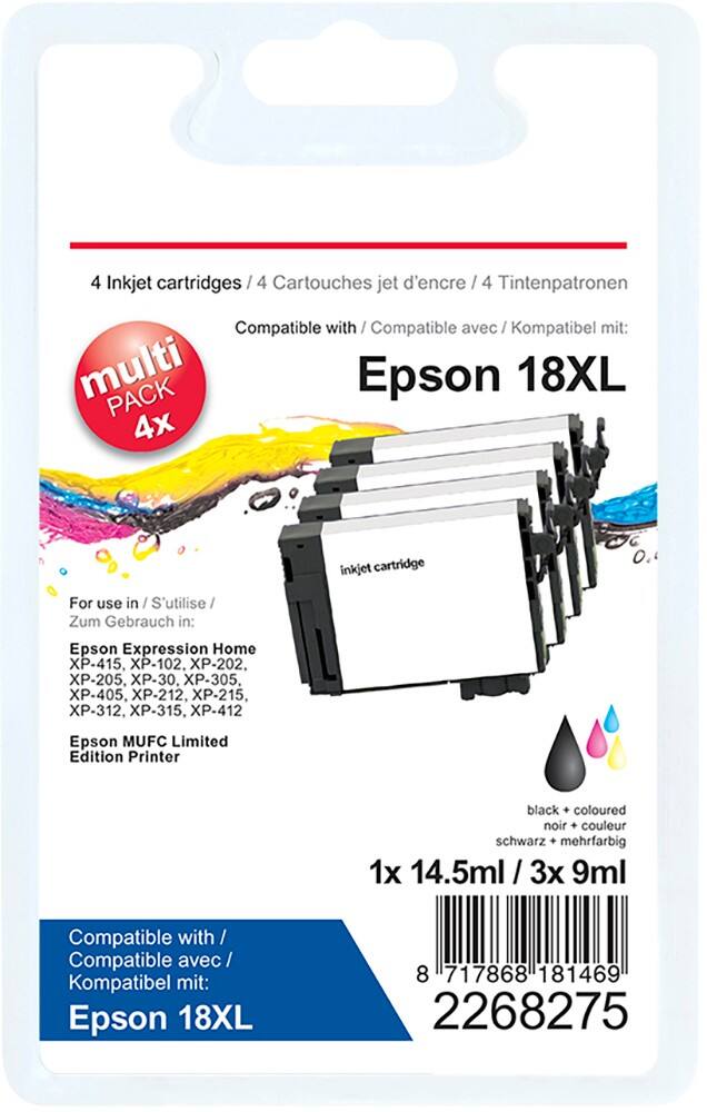 Office Depot Compatibel Epson 18XL Inktcartridge C13T18164012 Zwart, cyaan, magenta, geel 4 Stuks