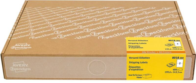 Étiquettes d'adresse Avery 8018-300 Adhésif A4 Blanc 199.6 x 143.5 mm 300 Feuilles de 2 Étiquettes