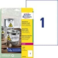 Avery L4775-20 Ultra-sterke etiketten Zelfklevend 210 x 297 mm Wit 20 Vellen à 1 Etiket