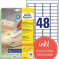 Avery L4736REV-25 Mini multifunctionele etiketten 45,7 x 21,2 mm Wit 25 Vellen à 48 Etiketten