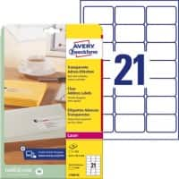 AVERY ZWECKFORM Waterbestendig Adresetiketten L7560-25 Zelfklevend A4 Transparant 63,5 x 38,1 mm 25 Vellen à 21 Etiketten