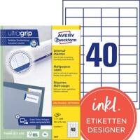 Étiquettes universelles AVERY Zweckform 3657 Ultragrip Blanc A4 48,5 x 25,4 mm 100 Feuilles de 40 Étiquettes