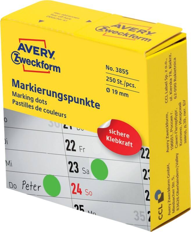 Avery Markeringspunten 3855 Klevend Speciaal Groen 250 Stuks