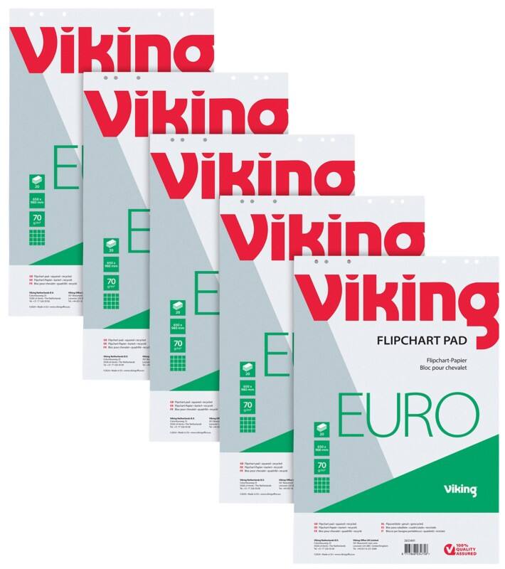 Viking Recycling Flipoverblok Geruit Euro 70 g/m² 5 Stuks à 20 Vellen 