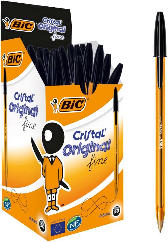 BIC Cristal Original Fine Balpen Zwart 0,3 mm Fijn Balpen 50 Stuks