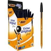 Stylo-bille BIC Cristal 0.3 mm Noir Avec capuchon 50 Unités