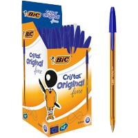 Stylo-bille BIC Cristal 0.3 mm Bleu Avec capuchon 50 Unités